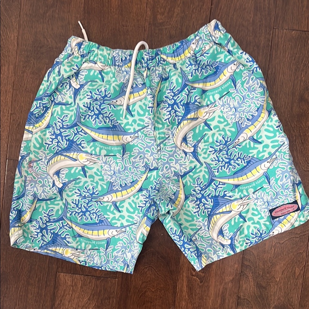 VINEYARD VINES Men's Blue and Green Swim Shorts